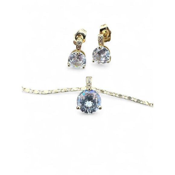 18K Gold Plated Necklace & Earrings Set | Cubic Zirconia | 18โ Chain - Picture 8 of 9